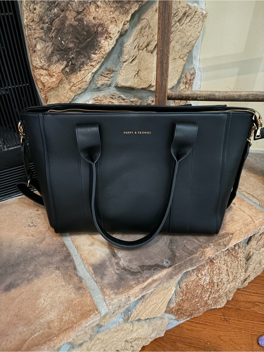 Poppy & Peonies Black Multitasker Tote with Gold Hardware